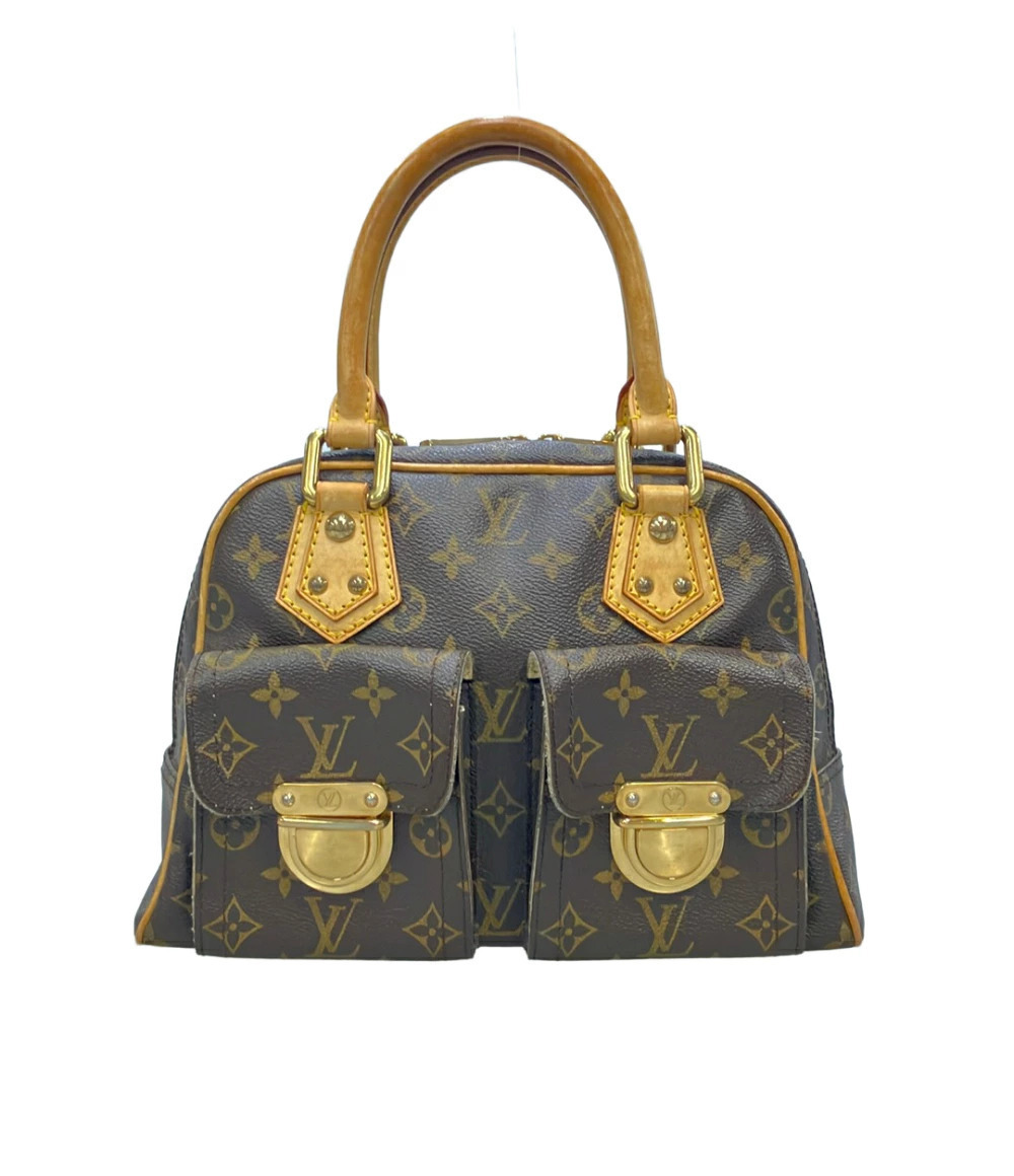 Louis Vuitton Manhattan Monogram Top Handle Bag Canvas Leather Black Brown